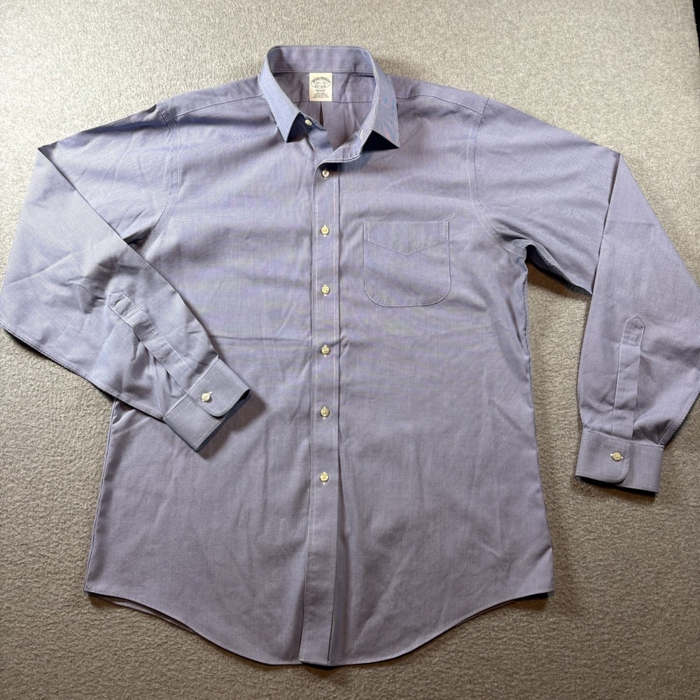 Brooks Brothers Regent Men's L 16.5-36 Blue Micro Square Dress Shirt Button Up